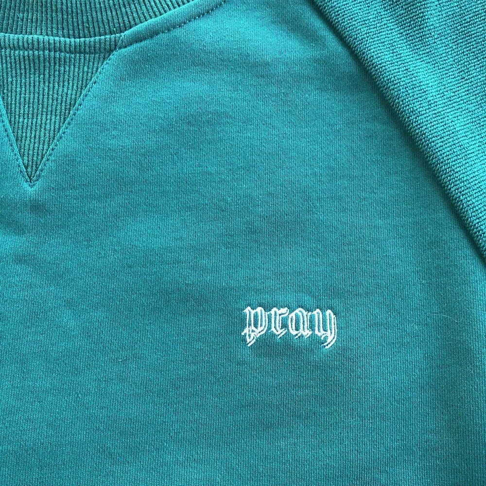 Qilo Tactical Crewneck Sweatshirt Mens Size Large Teal Pray Logo Casual Pullover